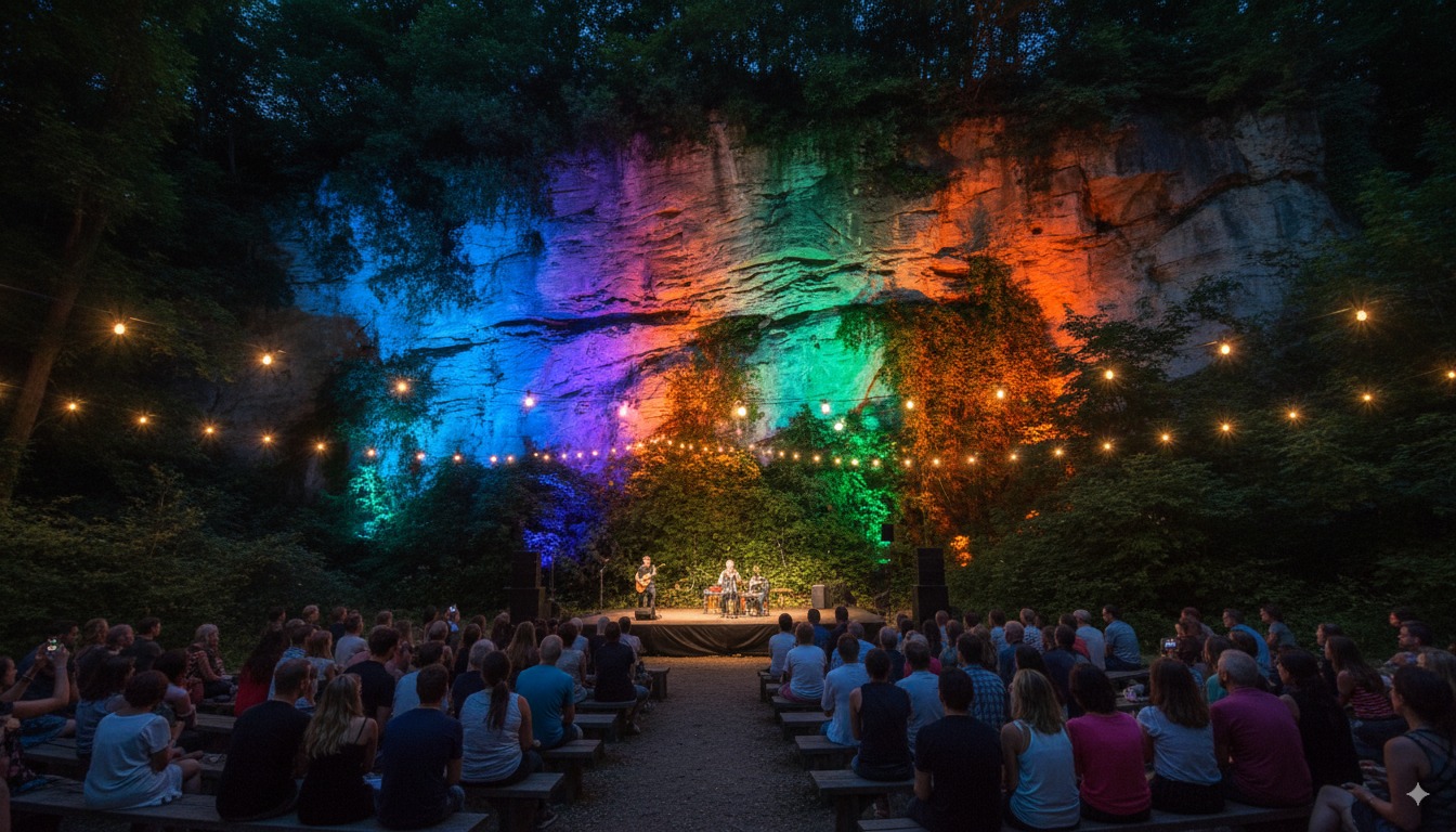 Palco all'aperto con luci arcobaleno